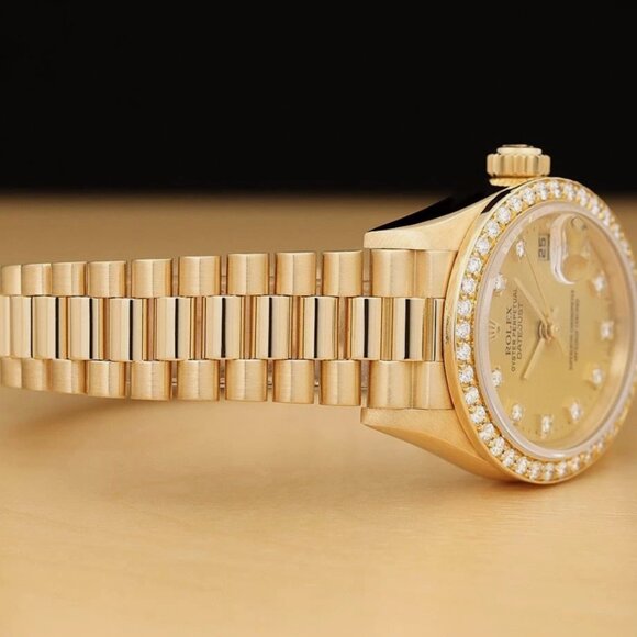 ROLEX LADIES PRESIDENT FACTORY DIAMOND 18K YELLOW GOLD WATCH - Picture 7 of 8